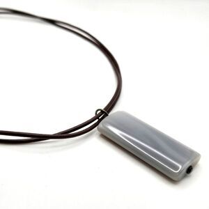 Protasis Athens Gray Agate Pendant Necklace Leather Cord Handmade Greece‎